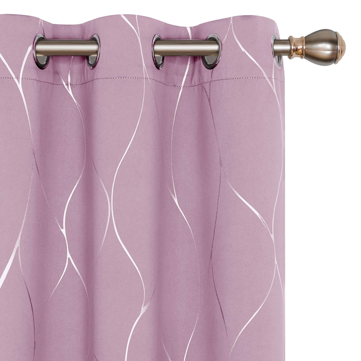 Deconovo Silver Wave Foil Printed Blackout Curtains, Room Darkening Grommet Curtain, Thermal Insulated Window Drapes For Girls'