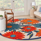Nourison Aloha Outdoor Multicolor 10' X Round Area Rug, Easy Cleaning, Non Shedding, Bed Room, Living Room, Dining Room, Deck, Backyard, Patio (10 Round)