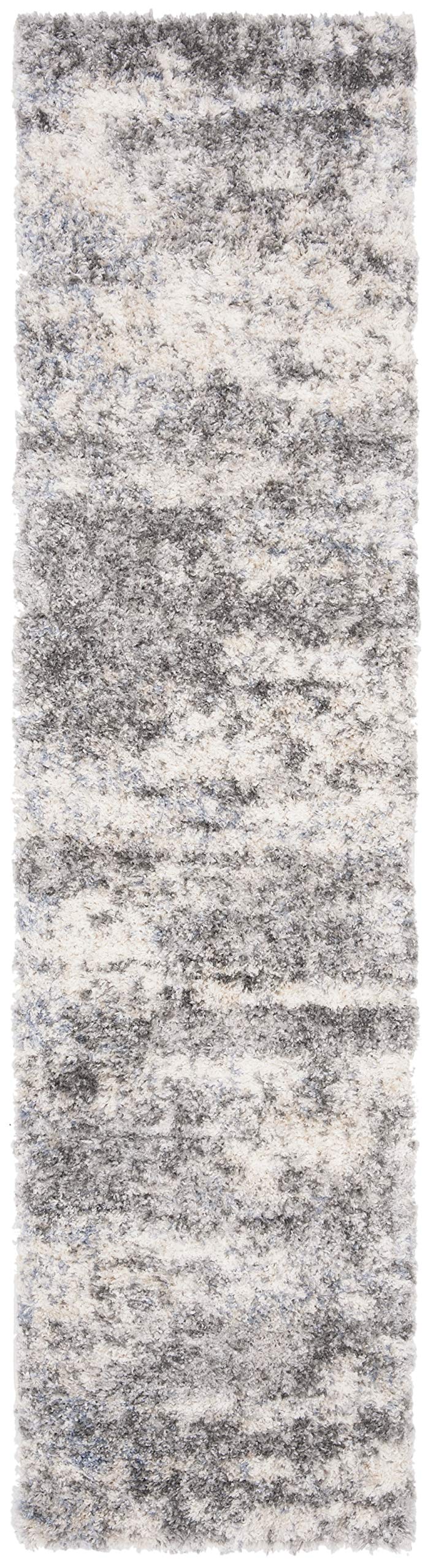 Safavieh Berber Shag Collection 2' X 16' Grey / Cream Ber219G Modern Abstract Non-Shedding Living Room Bedroom Dining Room Entry