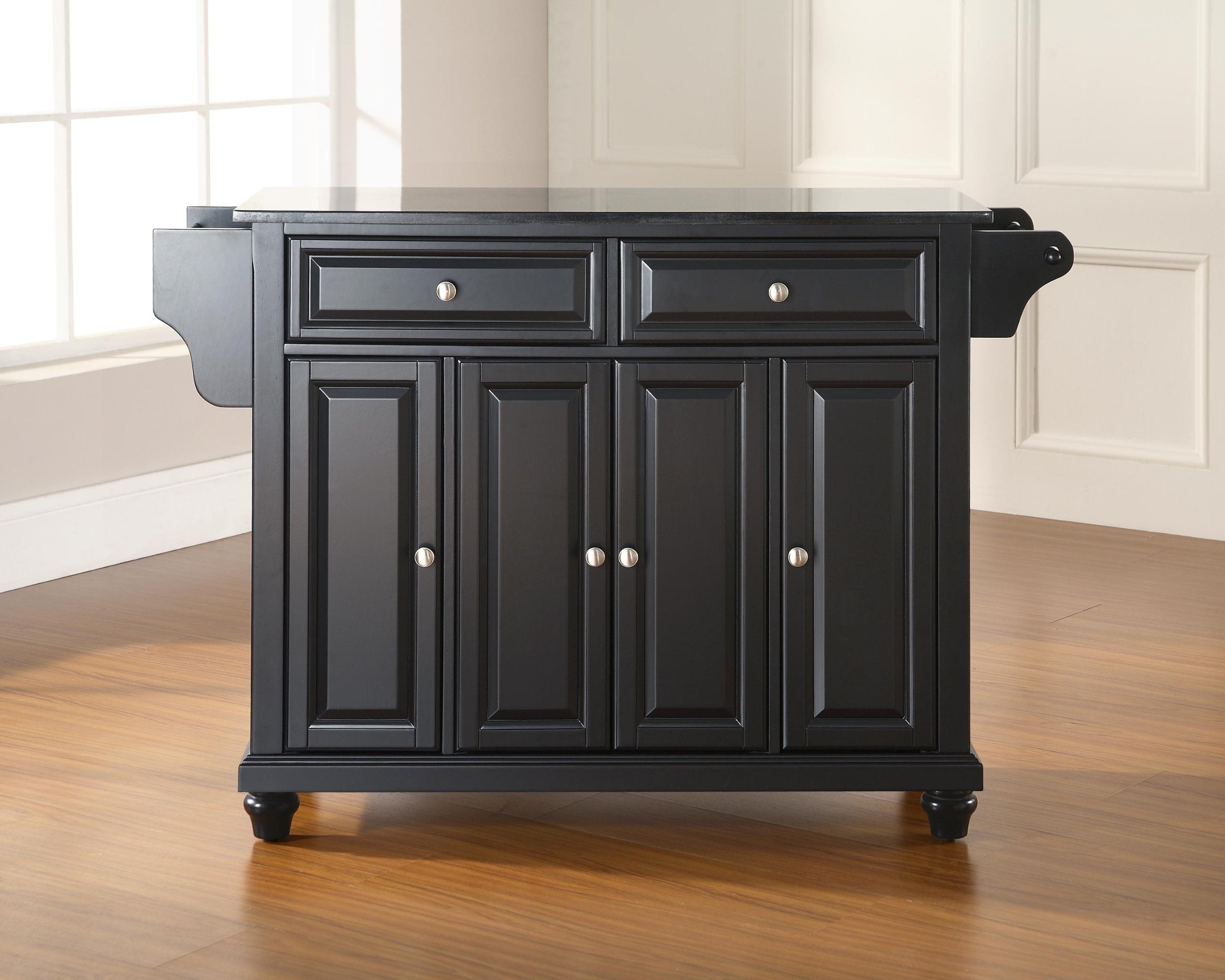 Crosley Furniture Cambridge Granite Top Rolling Kitchen Island Storage Cart, Microwave Stand, Spice Rack, Black