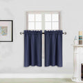 Home Collection 2 Panels Microfiber 100% Blackout Curtain Set Solid Navy Blue with Rod Pocket Short Tier Drapes for Kitchen, Din