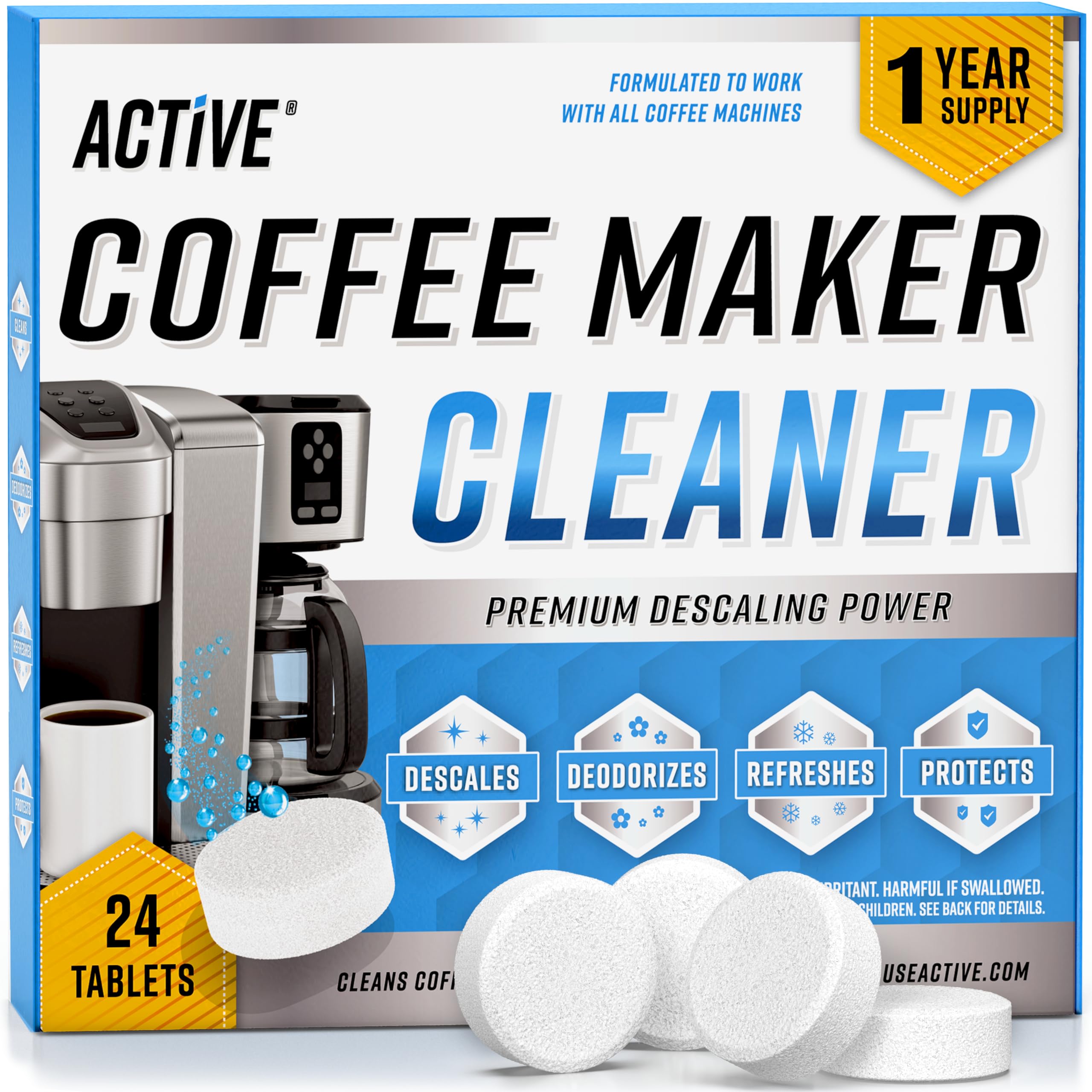 Coffee Machine Cleaner Descaler Tablets - 24 Count, Compatible With Nespresso, Keurig, Ninja, Delonghi, Miele, Coffee Maker Pot 