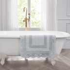 Laura Ashley Crochet Cotton 17X24/21X34 In. 2-Piece Bath Rug Set, Light Grey