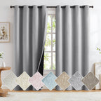 Total Blackout Grey Linen Curtains Panels for Bedroom, Casual Farmhouse Burlap Textured Room Darkening Window Treatment Set Ener