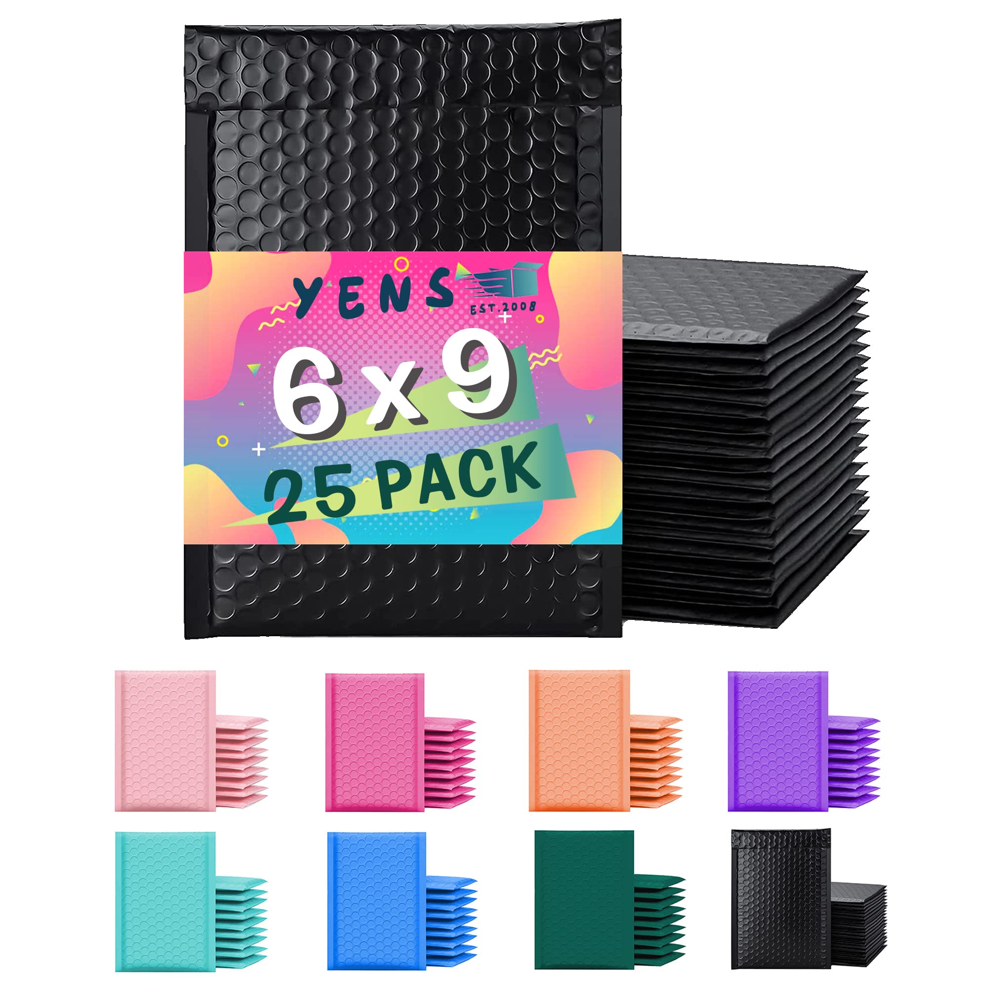 Yens Poly Bubble Mailers 6X10 25 Pack Black Waterproof Self Seal Adhesive Shipping Bags, Cushioning Padded Envelopes For Shippin