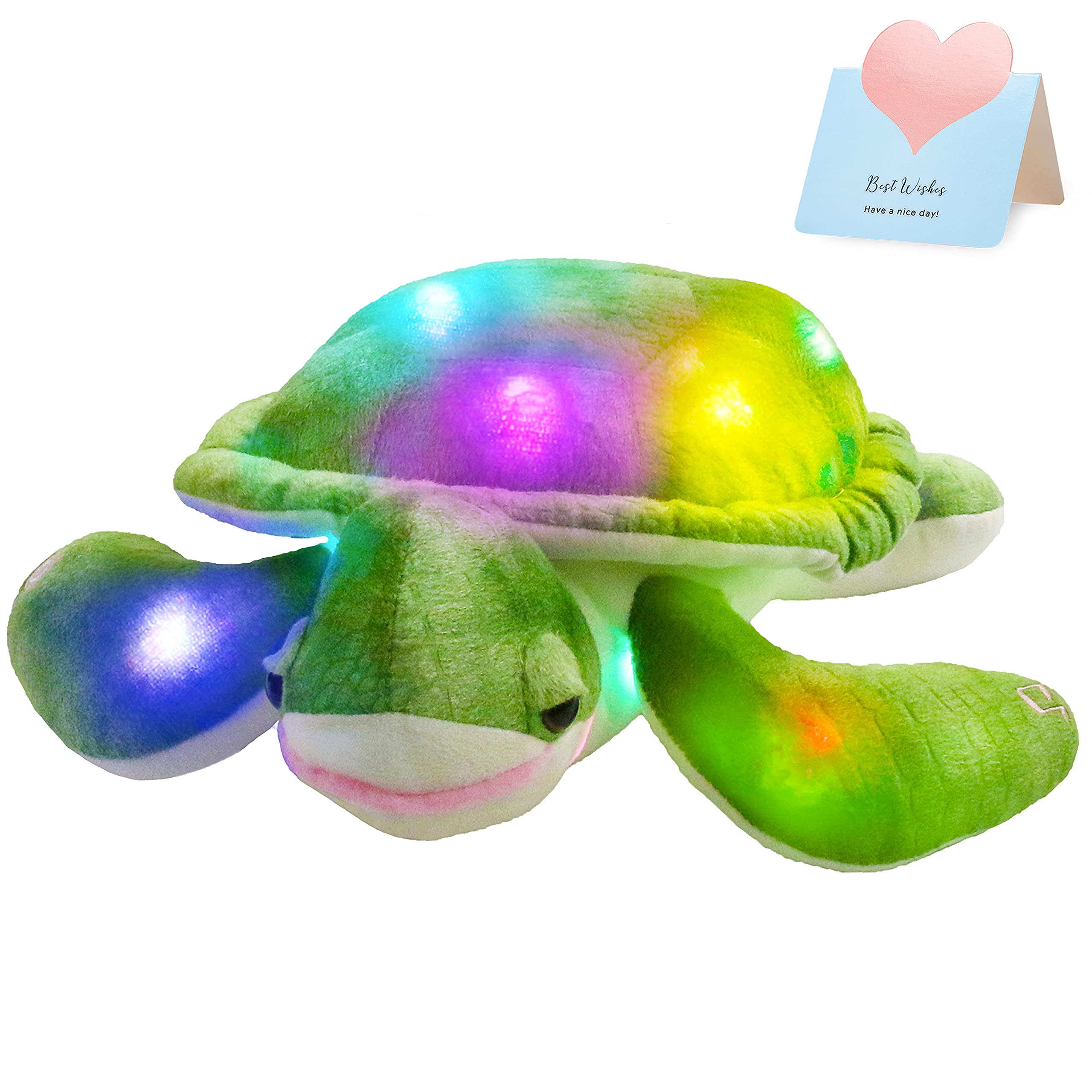 Glow Guards 14' Light Up Sea Turtle Stuffed Animal Led Soft Ocean Life Plush Toy Pillow With Colorful Night Lights Glowing Birt