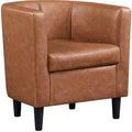 Yaheetech Accent Chair, PU Leather, Modern and Comfortable Armchairs, Upholstered Barrel Sofa Chair for Living Room Bedroom Wait