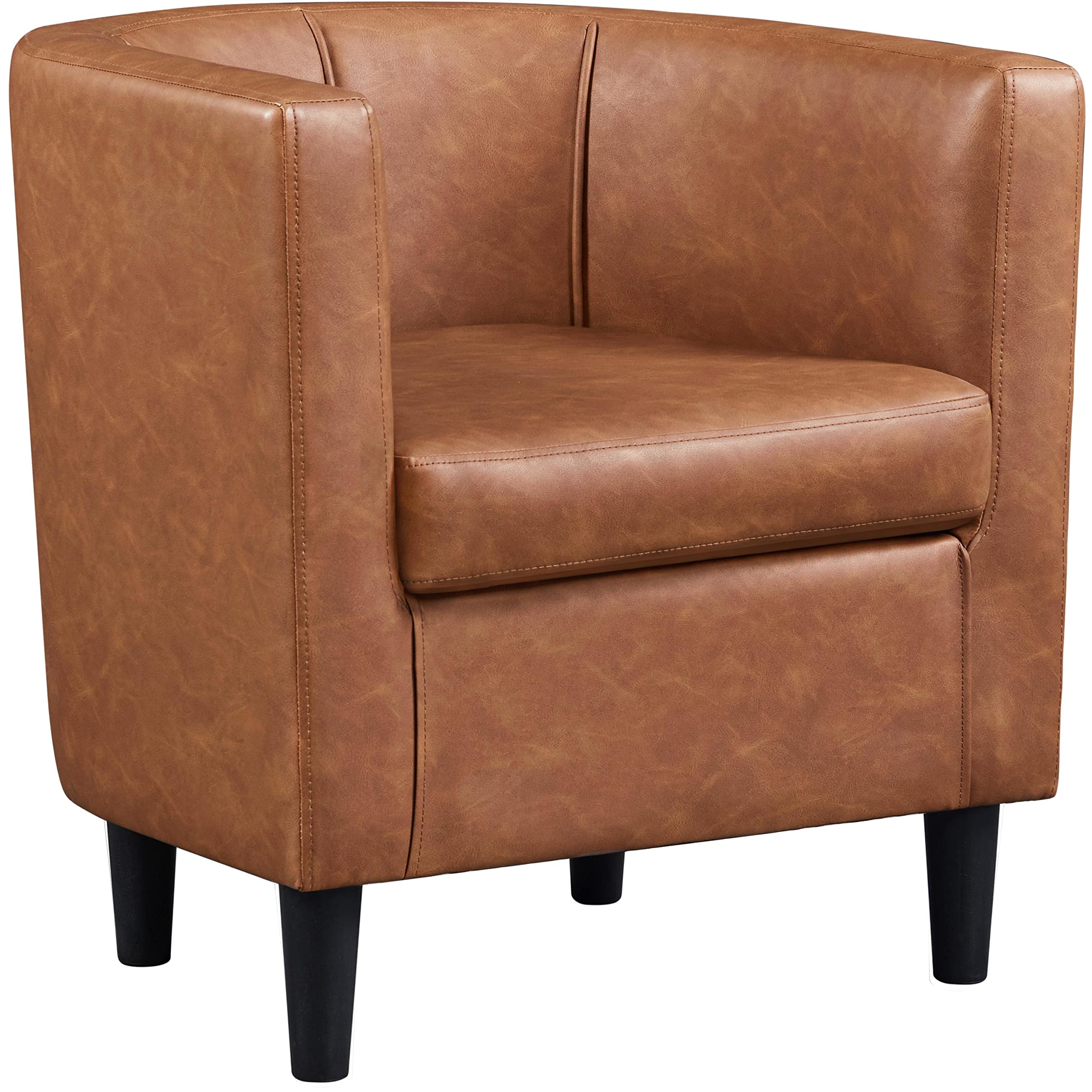 Yaheetech Accent Chair, PU Leather, Modern and Comfortable Armchairs, Upholstered Barrel Sofa Chair for Living Room Bedroom Wait