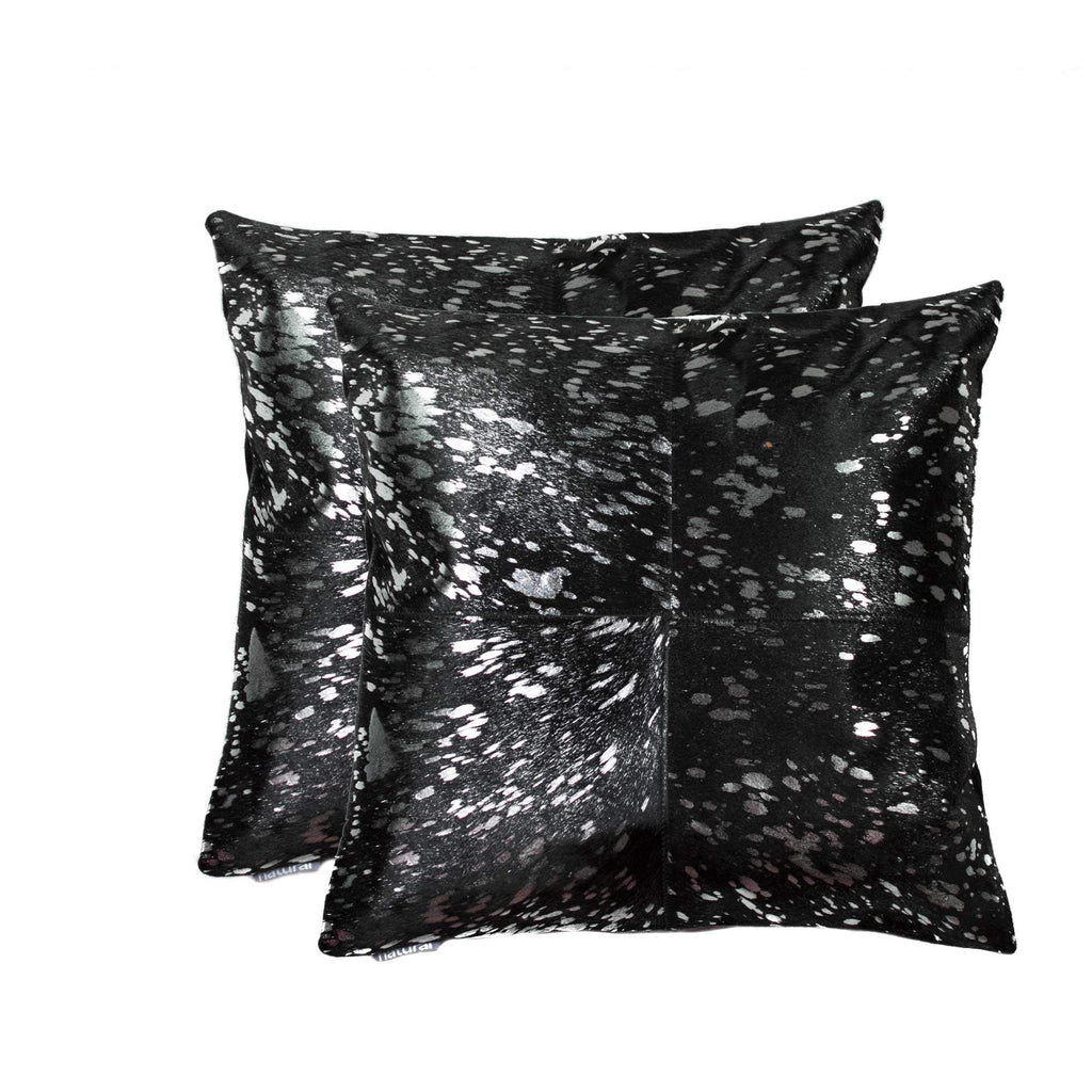 HomeRoots Silver & Black Cowhide, Microsuede, Polyfill 18'' X 18'' X 5'' 2 Pcs Modern Silver and Black Torino Quattro Pillow
