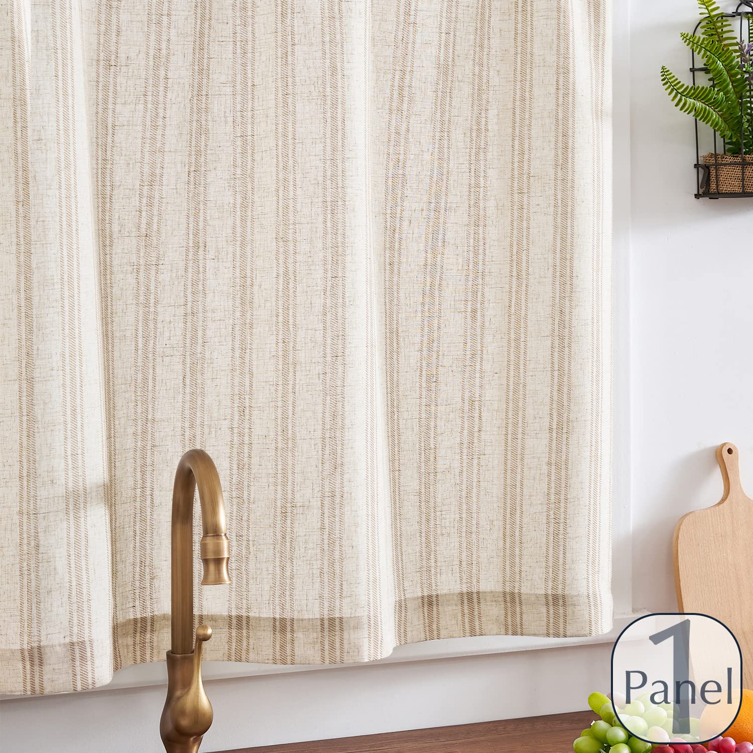 Jinchan Kitchen Curtain Linen Tier Curtain Striped Cafe Curtain 36 Inch Stripe Small Window Curtain Balanced Stripe Curtain Light Filtering Farmhouse For Bathroom Laundry Rv 1 Panel Taupe On Beige