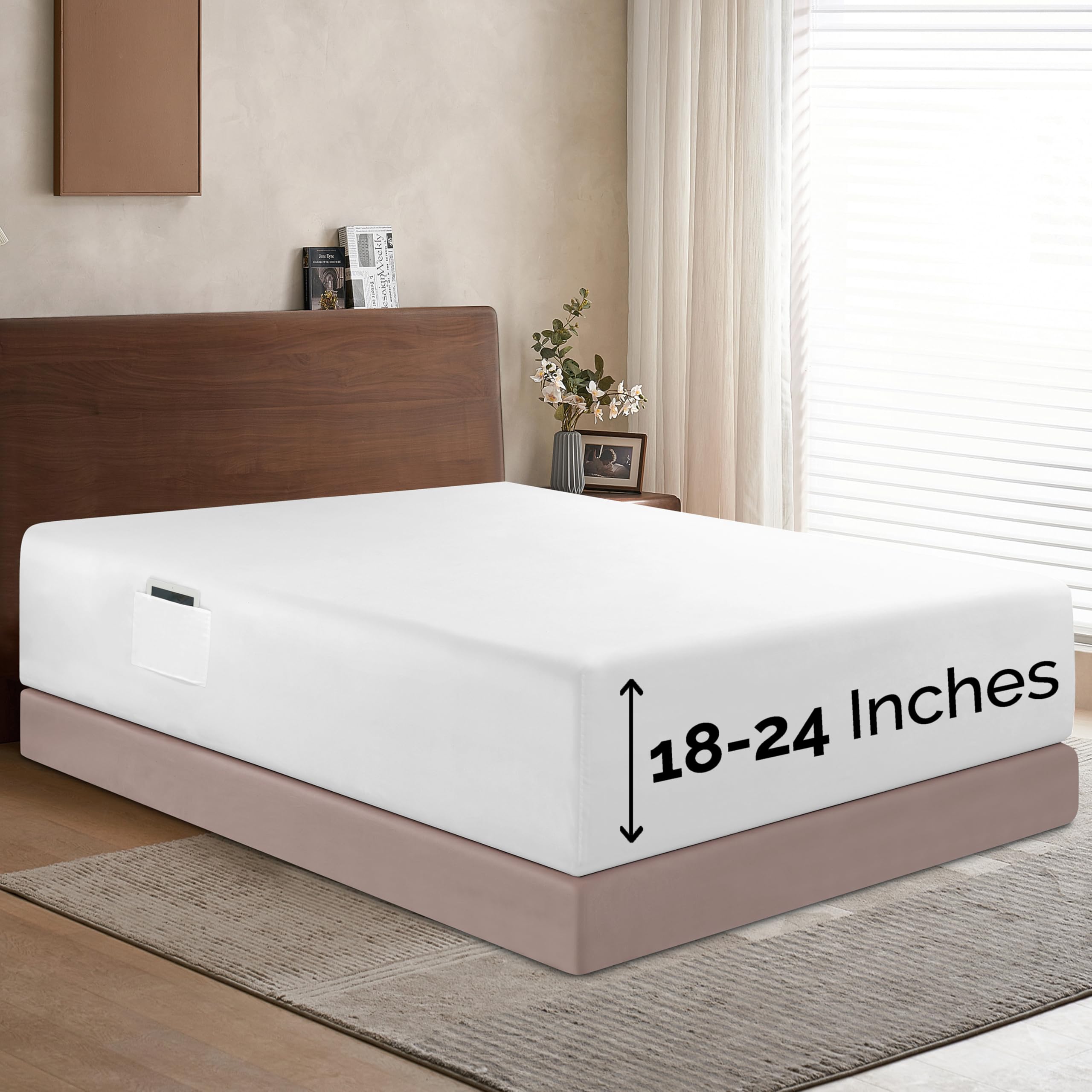 Elegant Comfort 1500 Premium Hotel Quality 18-24 Inches Deep - Extra Deep Pocket Single Fitted Sheet For High Mattress, Luxury And Softest, Smart Pocket - Wrinkle Free, Full, White