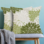 Cxmeifly Sage Green White Summer Outdoor Pillow Covers 18X18 Inch Set Of 2 Olive Green Dahlia Floral Decor Throw Pillows Modern