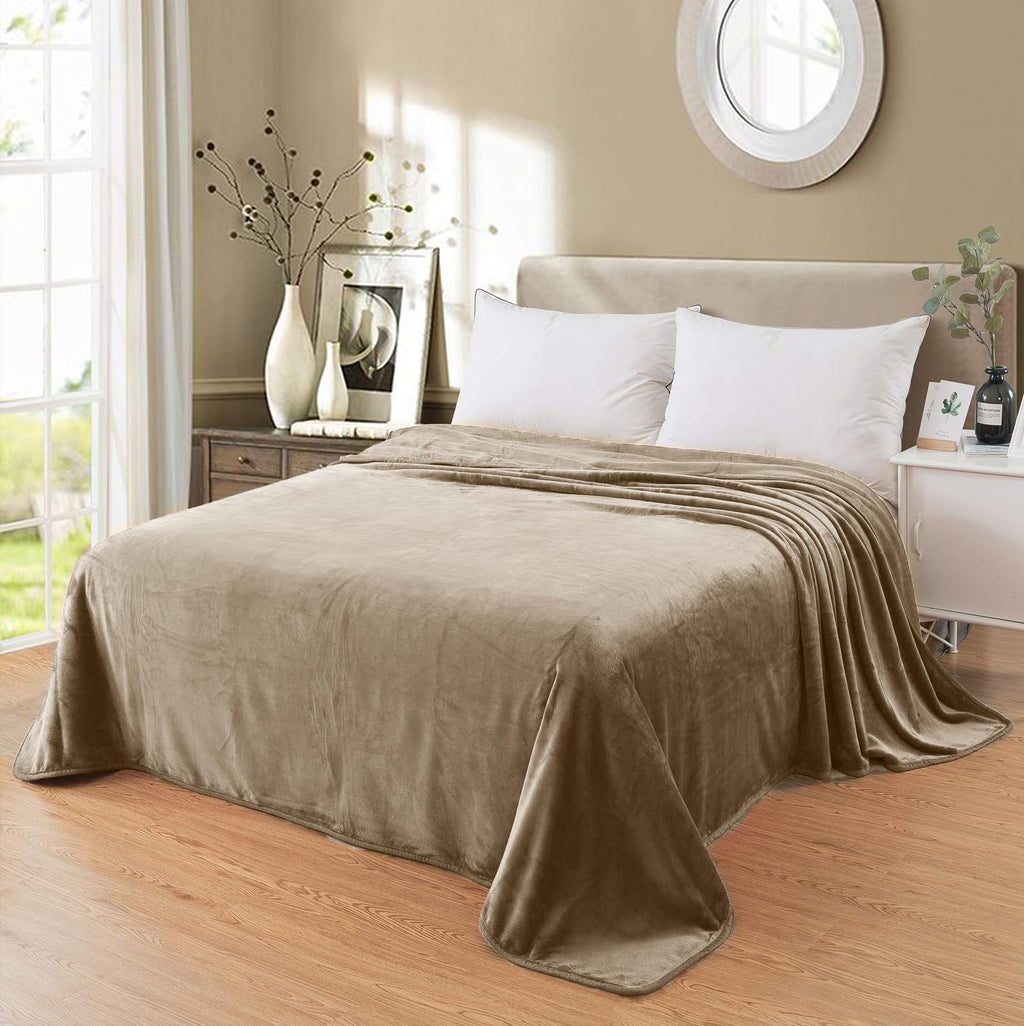 Fleece Blankets For All Season - Premium Lightweight Anti-Static Throw For Queen/Full Size Bed Extra Soft Brush Fabric Warm Sofa Thermal Blanket 90' X 90'(Taupe)