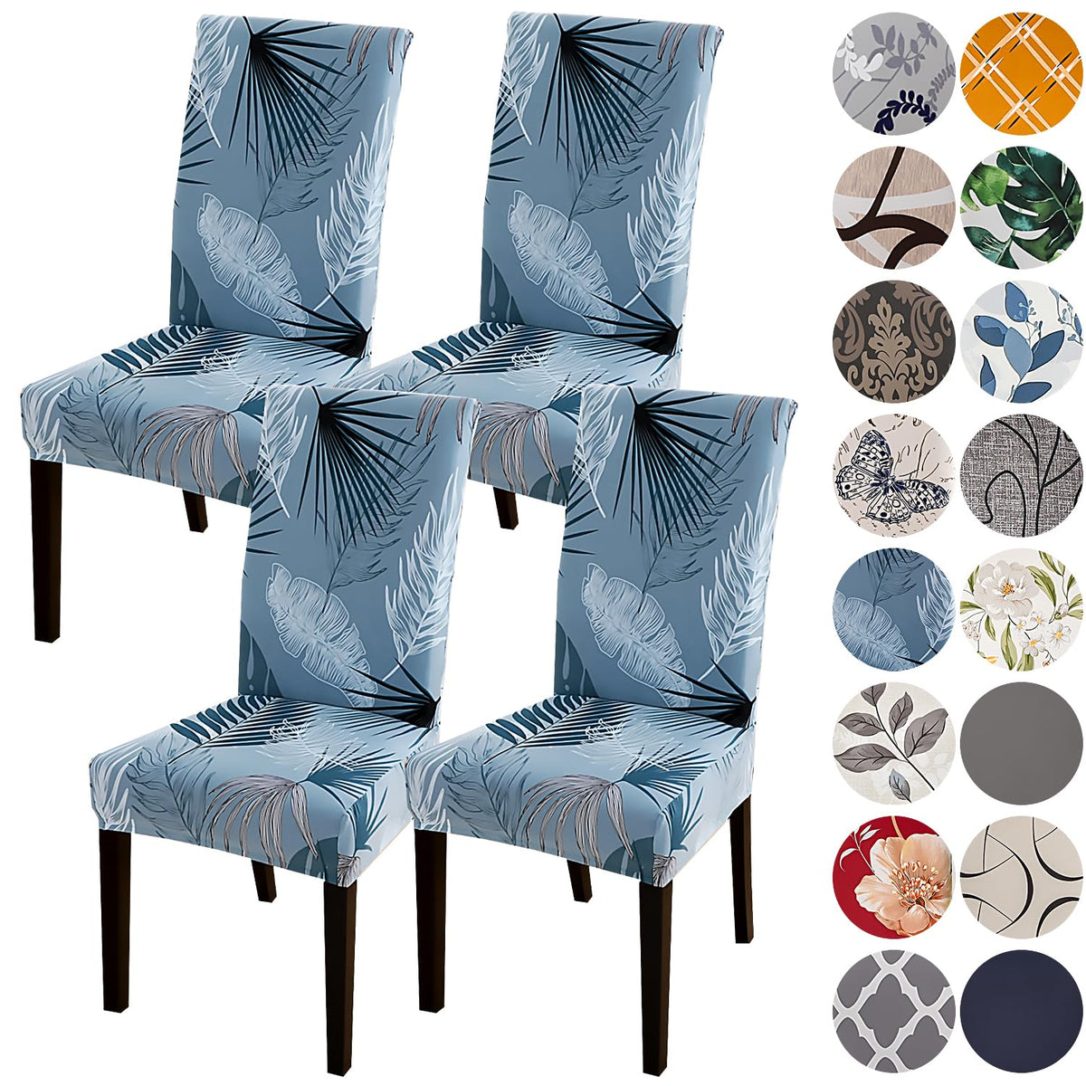 Hzdhclh Blue Chair Covers For Dining Room Set Of 4,Stretch Spandex Parsons Chair Slipcover 4 Pack,Washable Anti-Dust Chair Seat