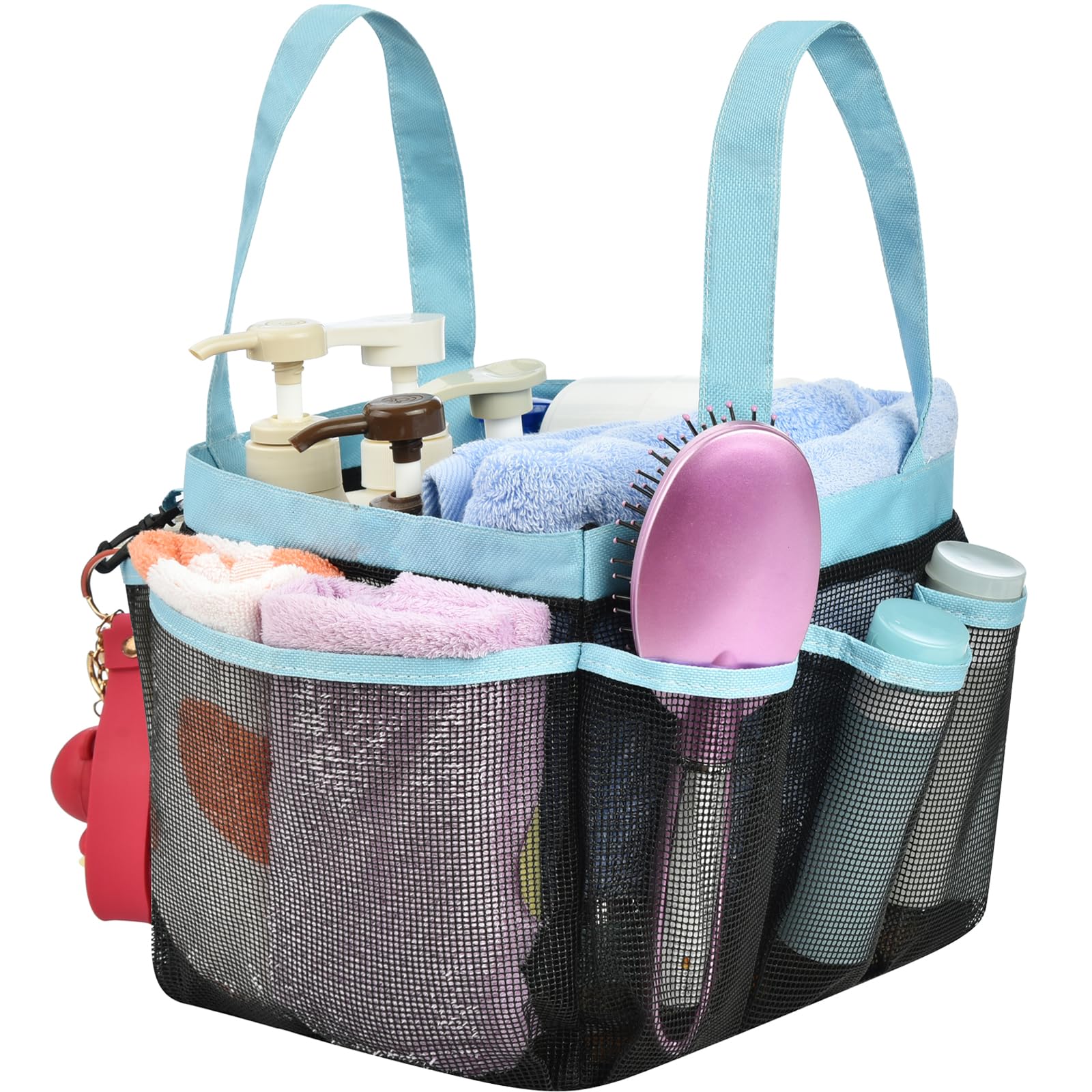 Haundry Mesh Shower Caddy Tote, Large College Dorm Bathroom Organizer with 8 Pockets, Hanging Portable Tote Bag for College Dorm