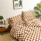 Clothknow Pumpkin Grid Comforter Set King 3Pcs Brown Beige Bedding Comforter Sets Brown King Comforter Soft Caramel Checker King