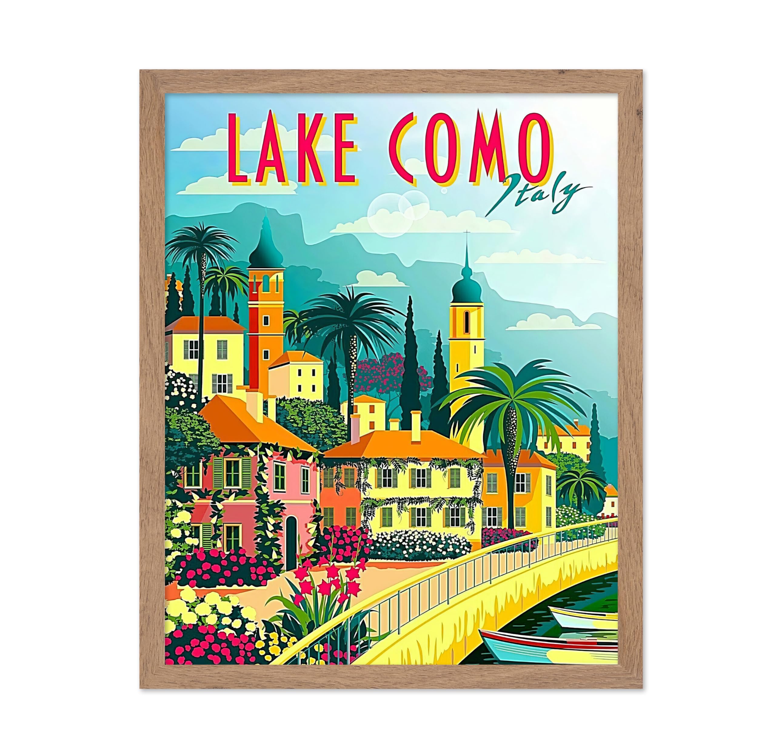 Poster Master Travel Poster - Vintage Lake Como Italy Wall Art - Colorful Floral Retro Wall Decor - Great Wall Decor Gift for Ho
