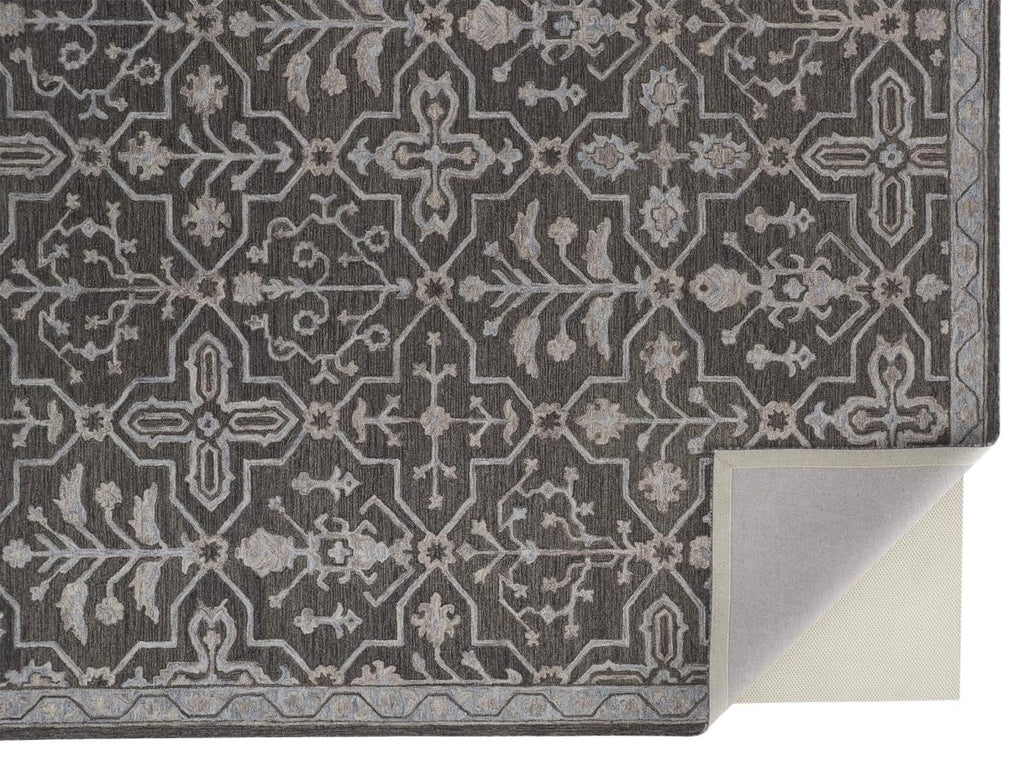 HomeRoots 513670 9 x 12 ft. Gray Blue & Ivory Wool Floral Hand Tufted Handmade Stain Resistant Rectangle Area Rug