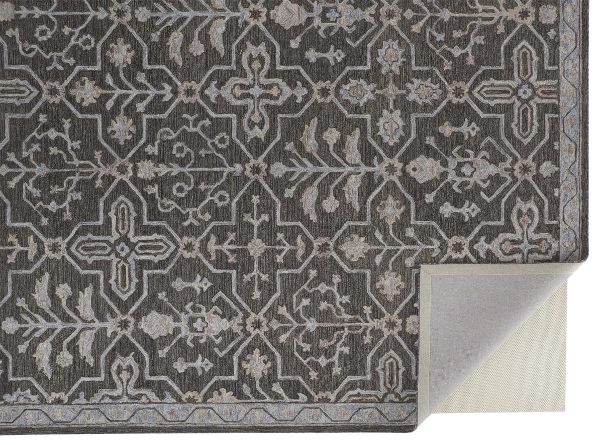 HomeRoots 513670 9 x 12 ft. Gray Blue & Ivory Wool Floral Hand Tufted Handmade Stain Resistant Rectangle Area Rug