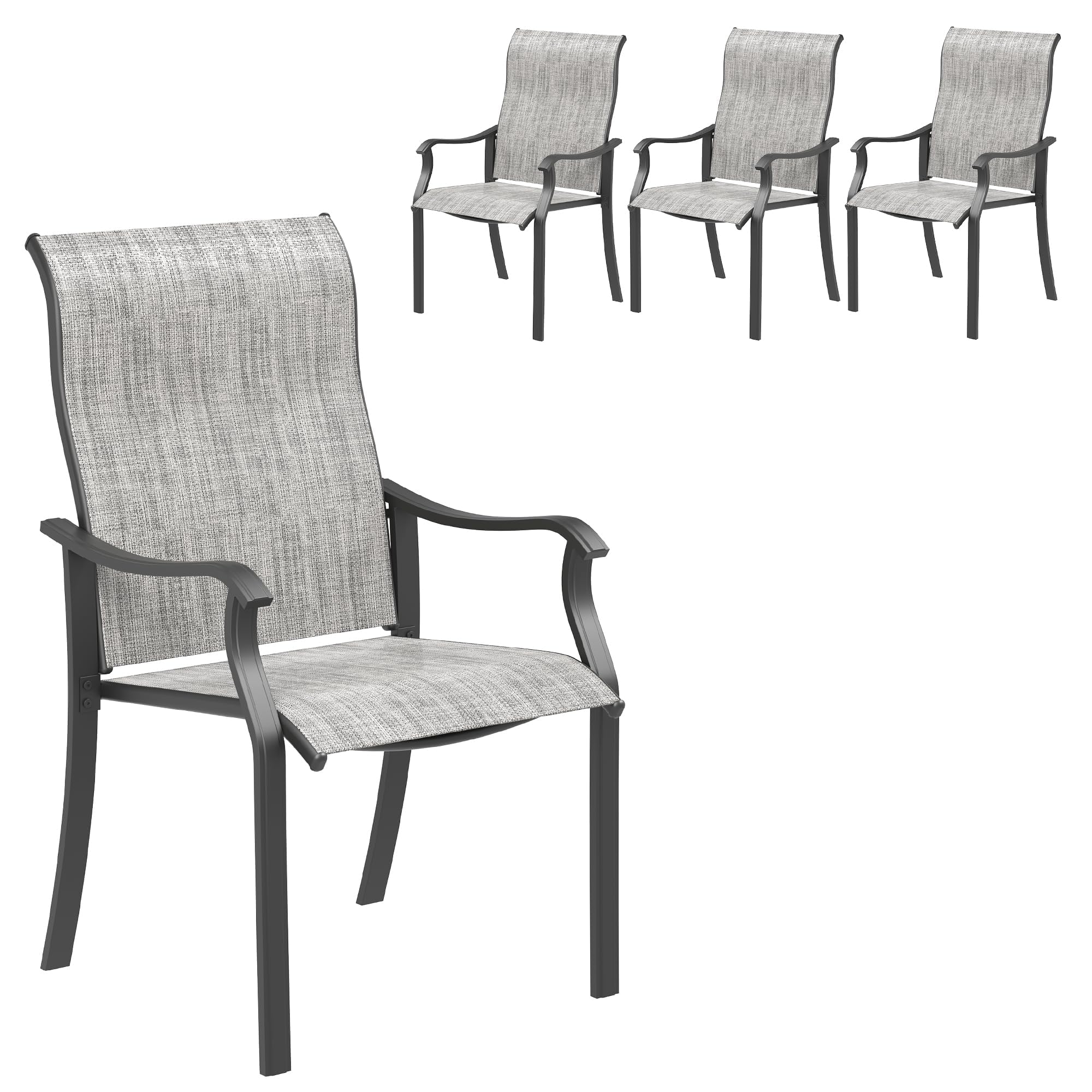 Udpatio Patio Dining Chairs Set Of 4, High Back Wide Seat Outdoor Furniture Chairs With All Weather Breathable Textilene, For La