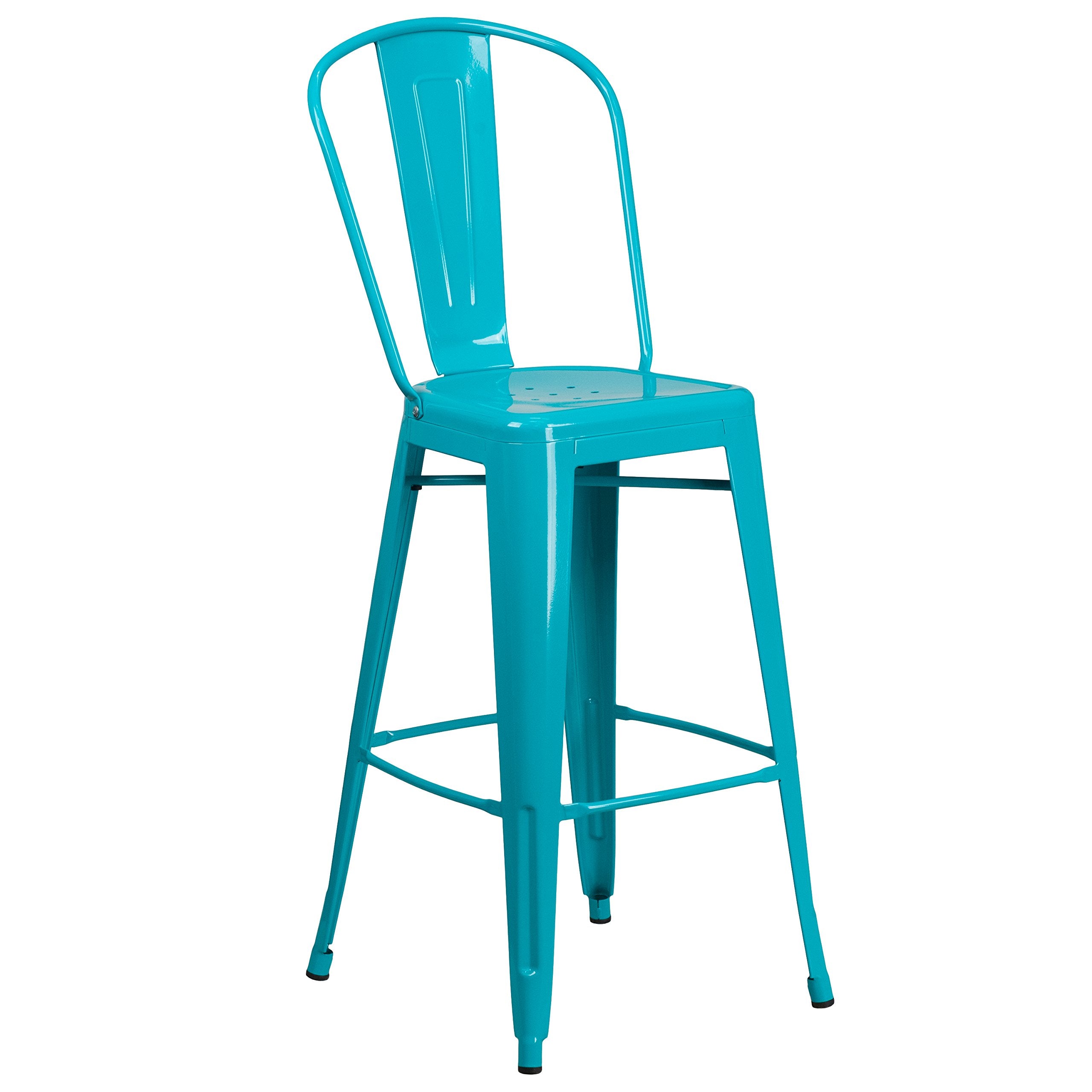 Flash Furniture Commercial Grade 30' High Crystal Teal-Blue Metal Indoor-Outdoor Barstool With Back