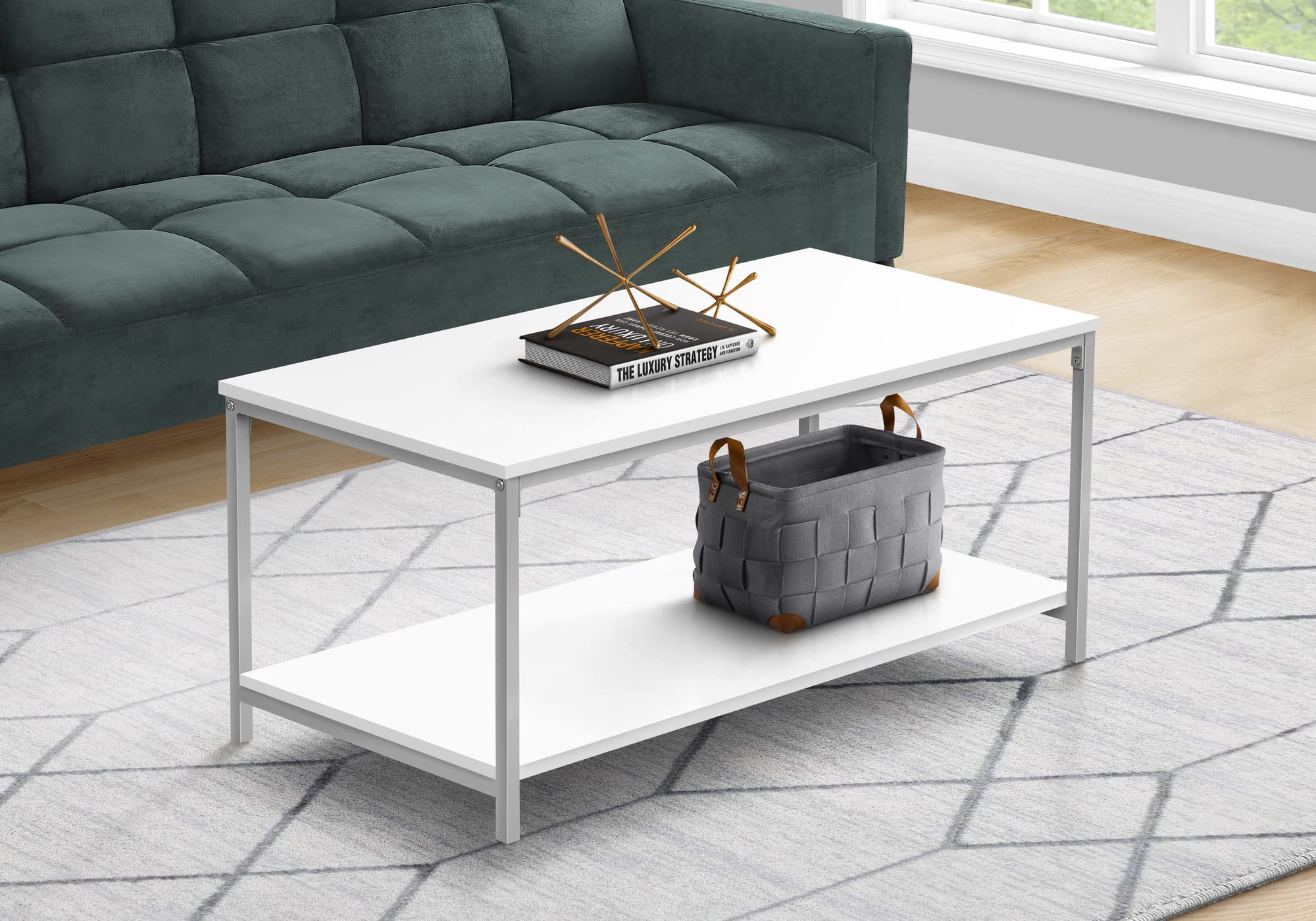Monarch Specialties I 3800 Coffee Table, Accent, Cocktail, Rectangular, Living Room, 40&Quot; L, Metal, Laminate, White, Grey, Contemporary, Modern