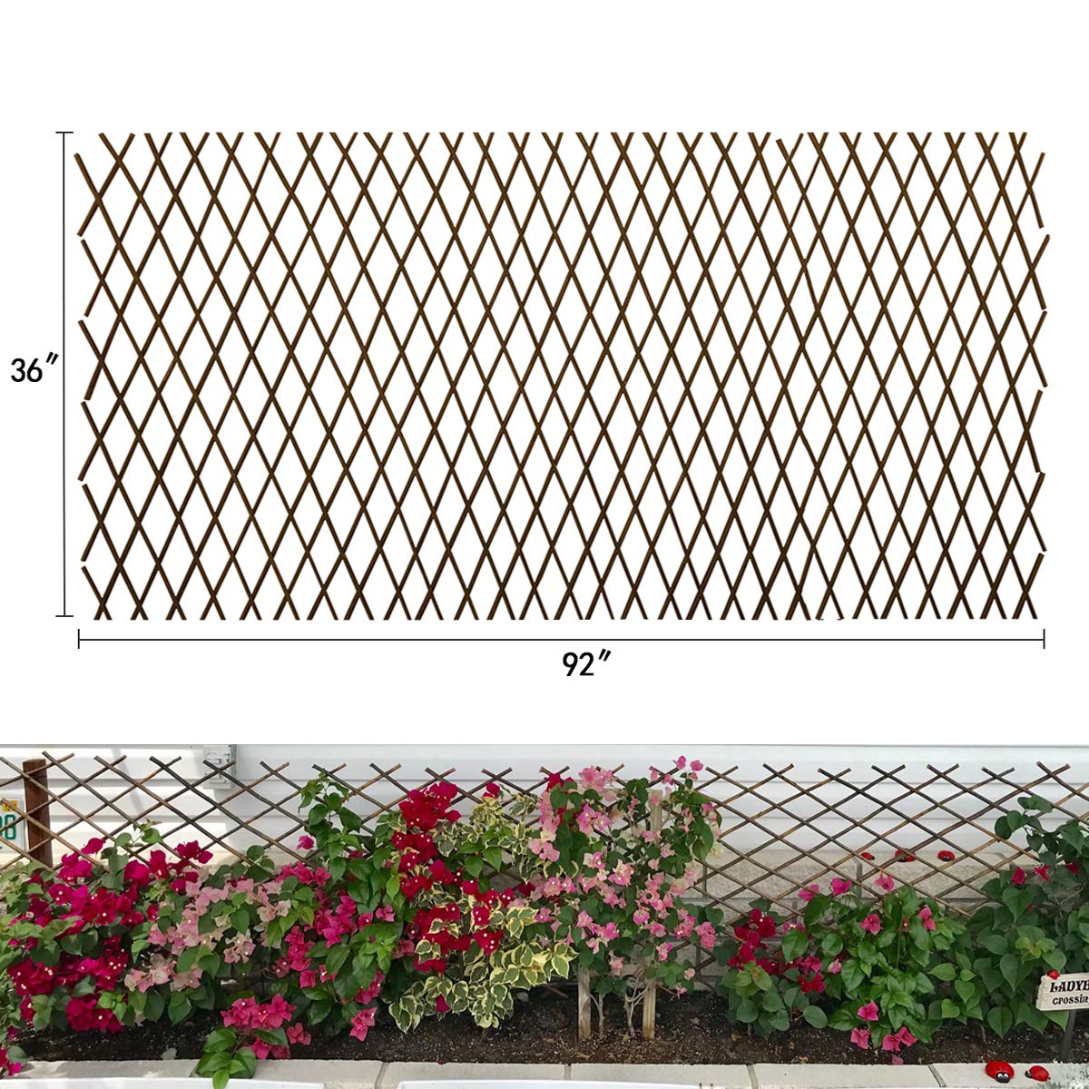 Expandable Garden Trellis Plant Support Willow Lattice Fence Panel For Climbing Plants Vine Ivy Rose Cucumbers Clematis 36X92 In