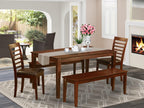 East West Furniture CAML5C-MAH-LC 5 Piece Dining Room Furniture Set Includes a Rectangle Kitchen Table and 2 Faux Leather Dining Chairs with 2 Benches, 36x60 Inch, Mahogany