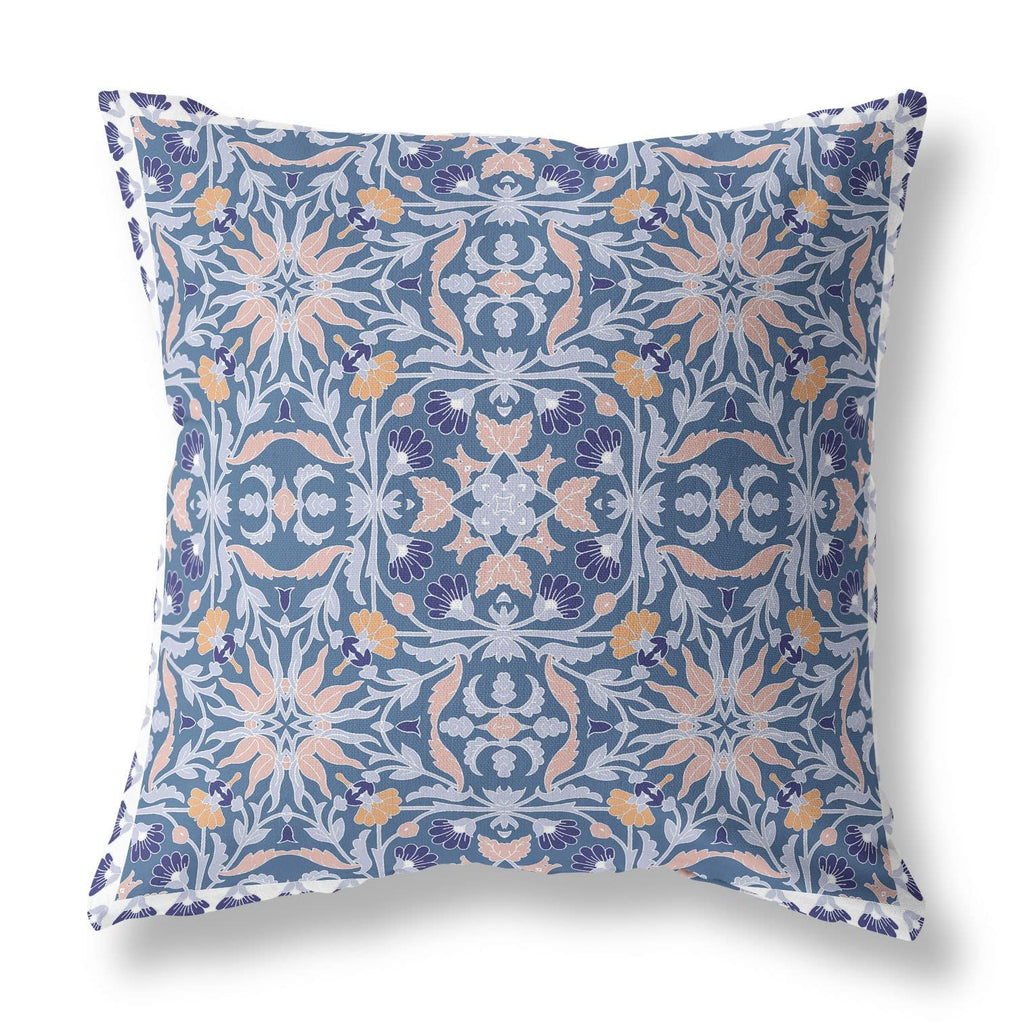 HomeRoots Blue Pink White Broadcloth 28â€ Blue Pink Paisley Indoor Outdoor Throw Pillow