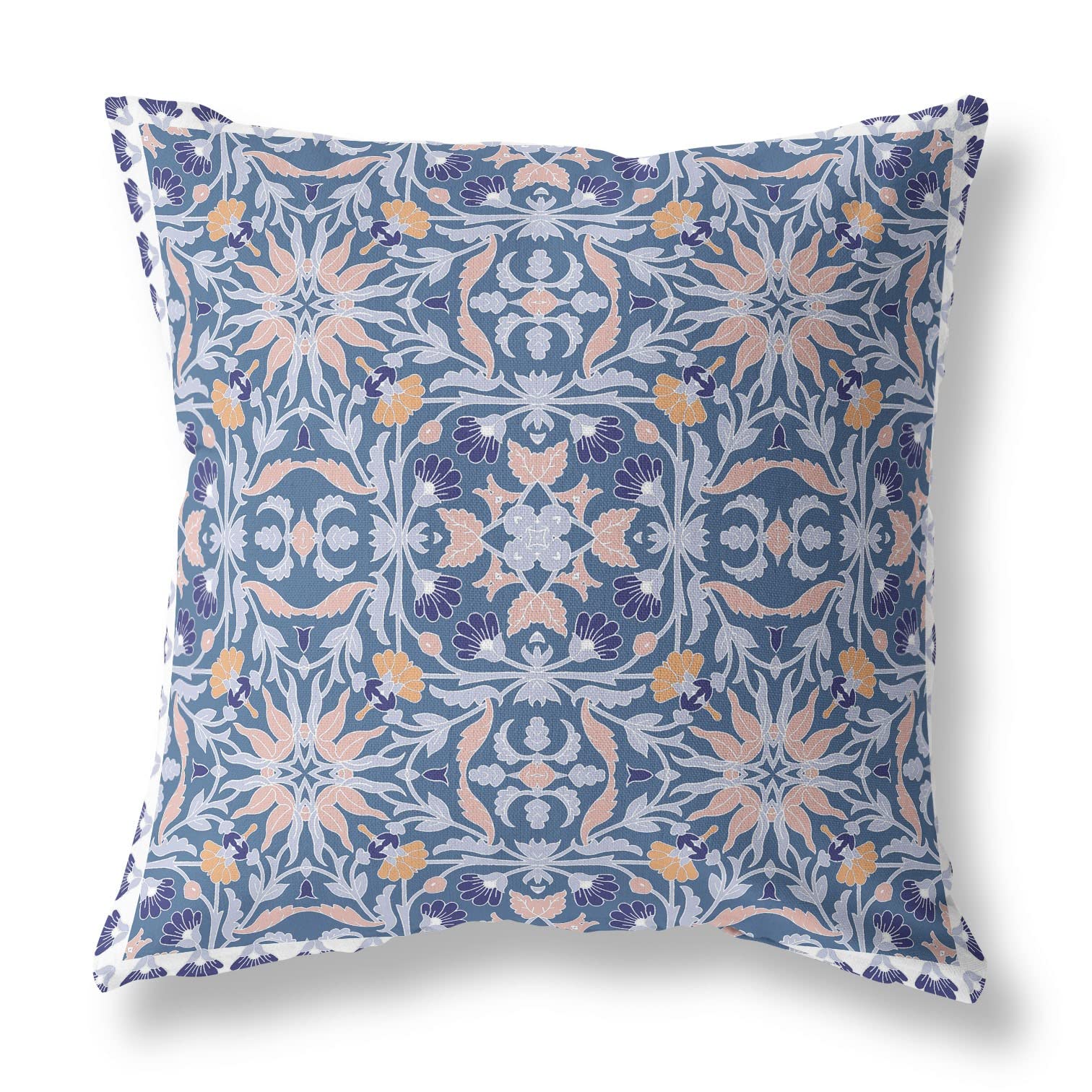 HomeRoots Blue Pink White Broadcloth 28â€ Blue Pink Paisley Indoor Outdoor Throw Pillow