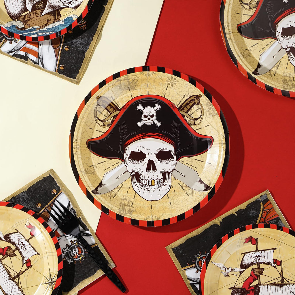 96 Pcs Pirate Party Supplies Tableware Set 350 Gsm Pirate Plates Napkins Forks For Adult Teen Children Birthday Party Pirate Par