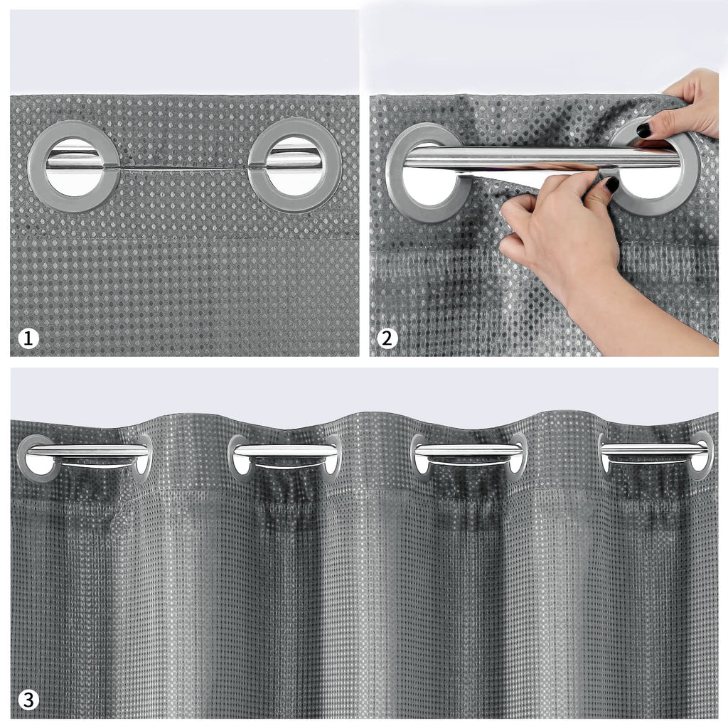 Mitovilla Grey Waffle Small Stall Shower Curtain 36 X 74, No Hooks Required Half Size Narrow Fabric Shower Curtain Set With Snap