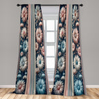 Ambesonne Floral Window Curtains Pack Of 2, Nostalgic Garden With Vintage Daisy Flowers And Bicolour Soft Stripes, Lightweight S