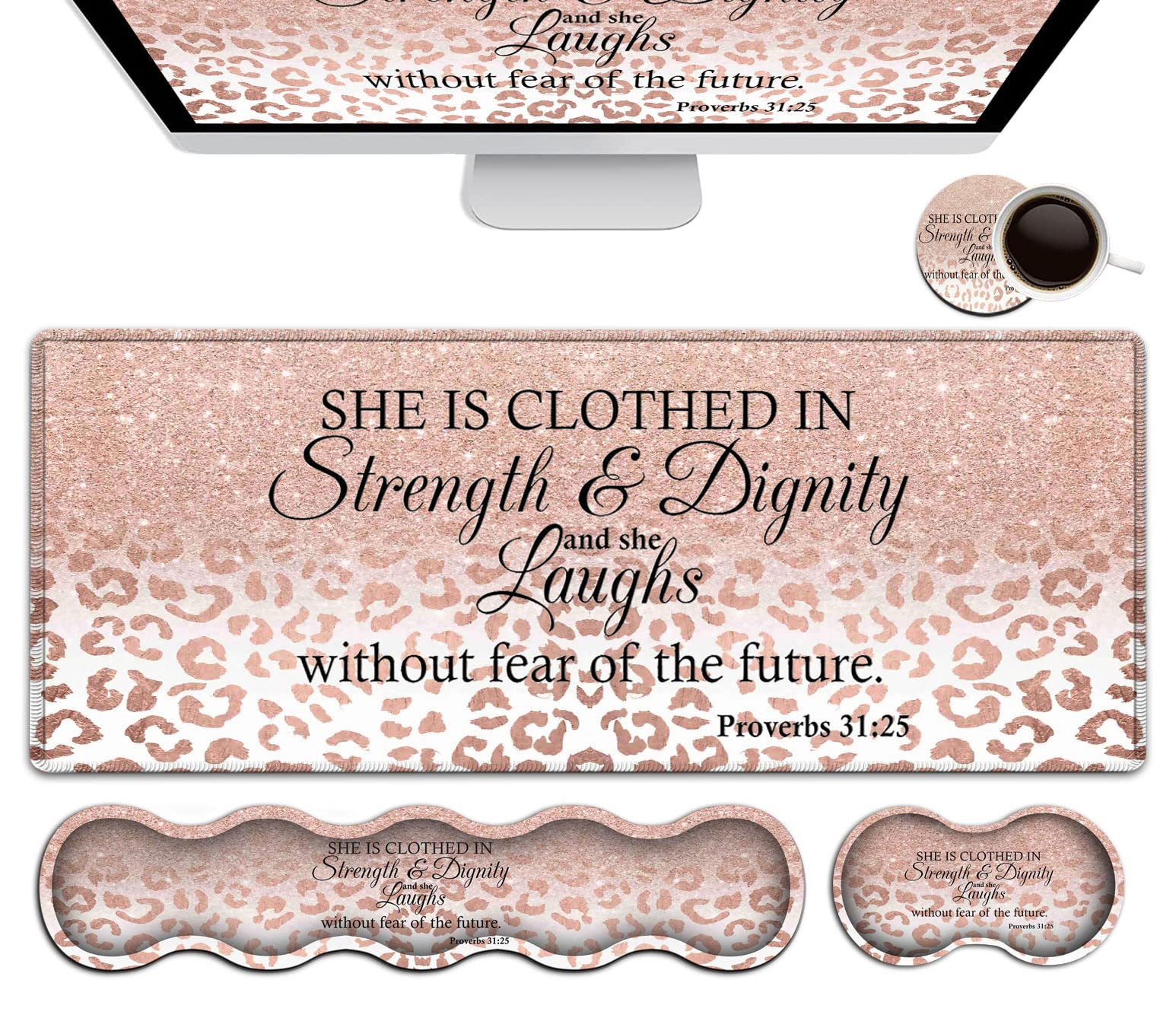 Large Mouse Pad, Office Desk Pad,Laptop Desk Table Protector Writing Mat, Ergonomic Extended Pink Leopard Mouse Pad, Keyboard Wr