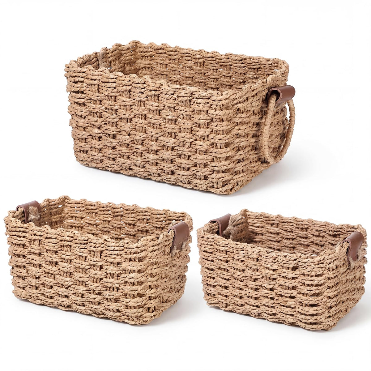 3 Pcs Small Wicker Basket for Organizing Paper Rope Storage Baskets with Handle Handwoven Storage Basket for Shelves Bathroom Cu