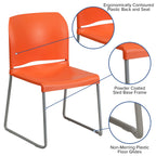 Flash Furniture HERCULES Series 880 lb. Capacity Orange Full Back Contoured Stack Chair with Gray Powder Coated Sled Base