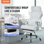 VEVOR Reclining Office Chair with Footrest, Heavy Duty PU Leather, 350lbs Capacity, Big & Tall Executive Chair, White