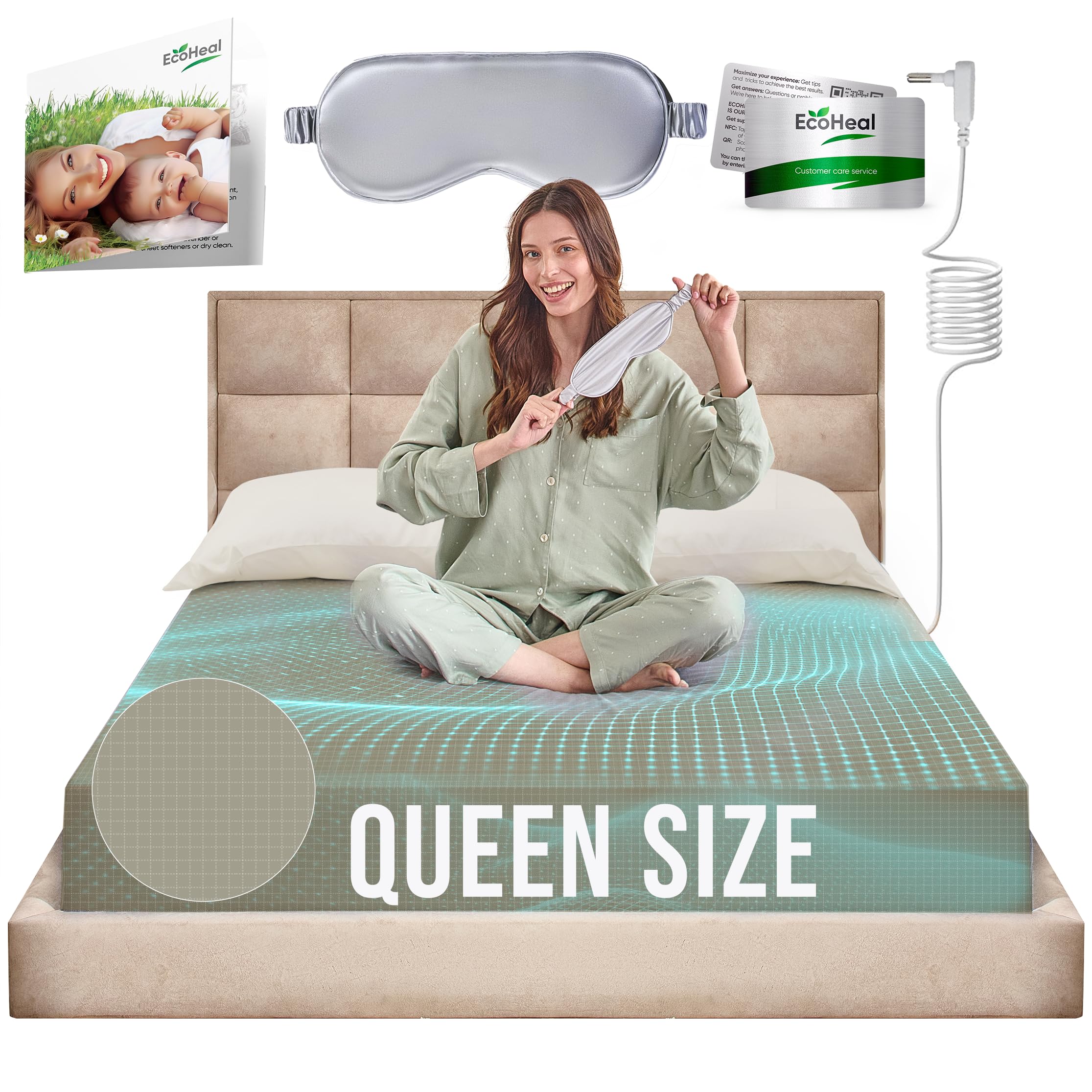 Earth Grounding Fitted Sheet Queen Size With 12% Silver Fiber & 4% Silk & 84% Organic Cotton - Green - Soft Earth Grounding Well