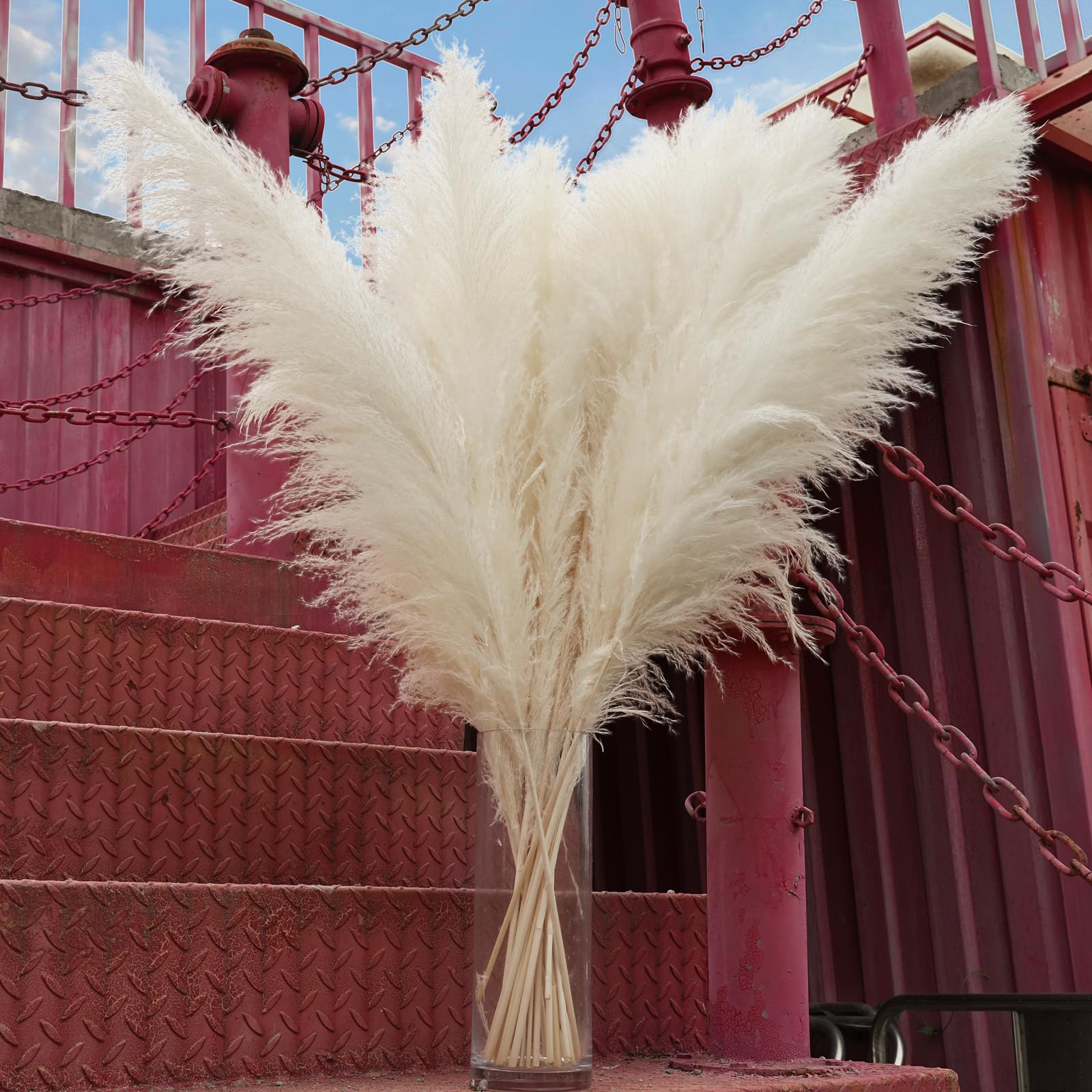 10Pcs 40' White Pampas Grass Tall Decor - Pompas Floral, Tall Pampas Grass For Floor Vases, Living Room Floor, Floor Plants, Pl