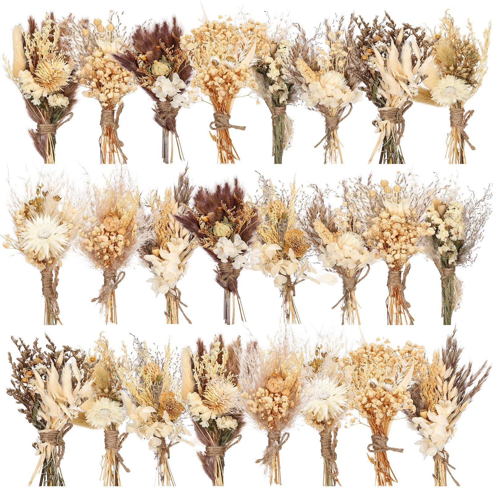 Layhit 24 Pcs Boho Dried Flower Bouquet Mini Wedding Handmade Dry Flowers Decor for Vase Crafts DIY Photo Boutonniere for Men Fl
