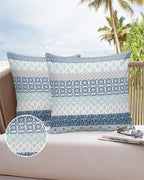 Outdoor Waterproof Throw Pillow Covers Set Of 2 Blue Boho Stripe Tribal Vingtage Lumbar Pillowcases 16X16 Inches Bohemian Style