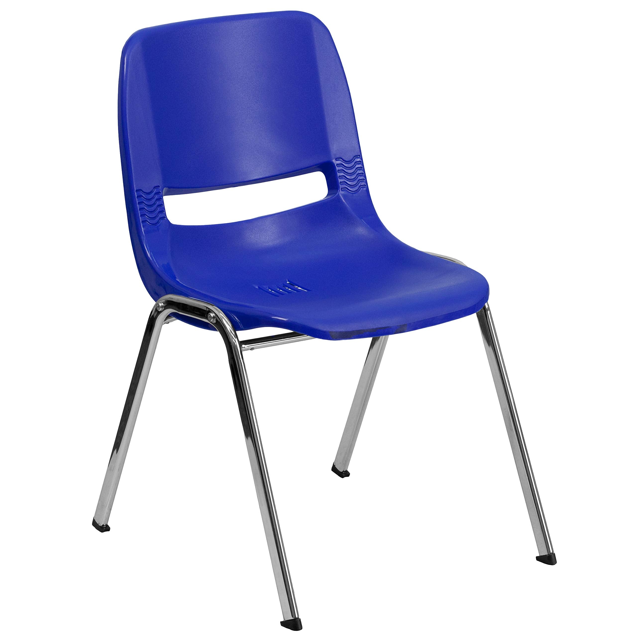 Flash Furniture HERCULES Series 440 lb. Capacity Kids Navy Ergonomic Shell Stack Chair with Chrome Frame and 14 Seat Height