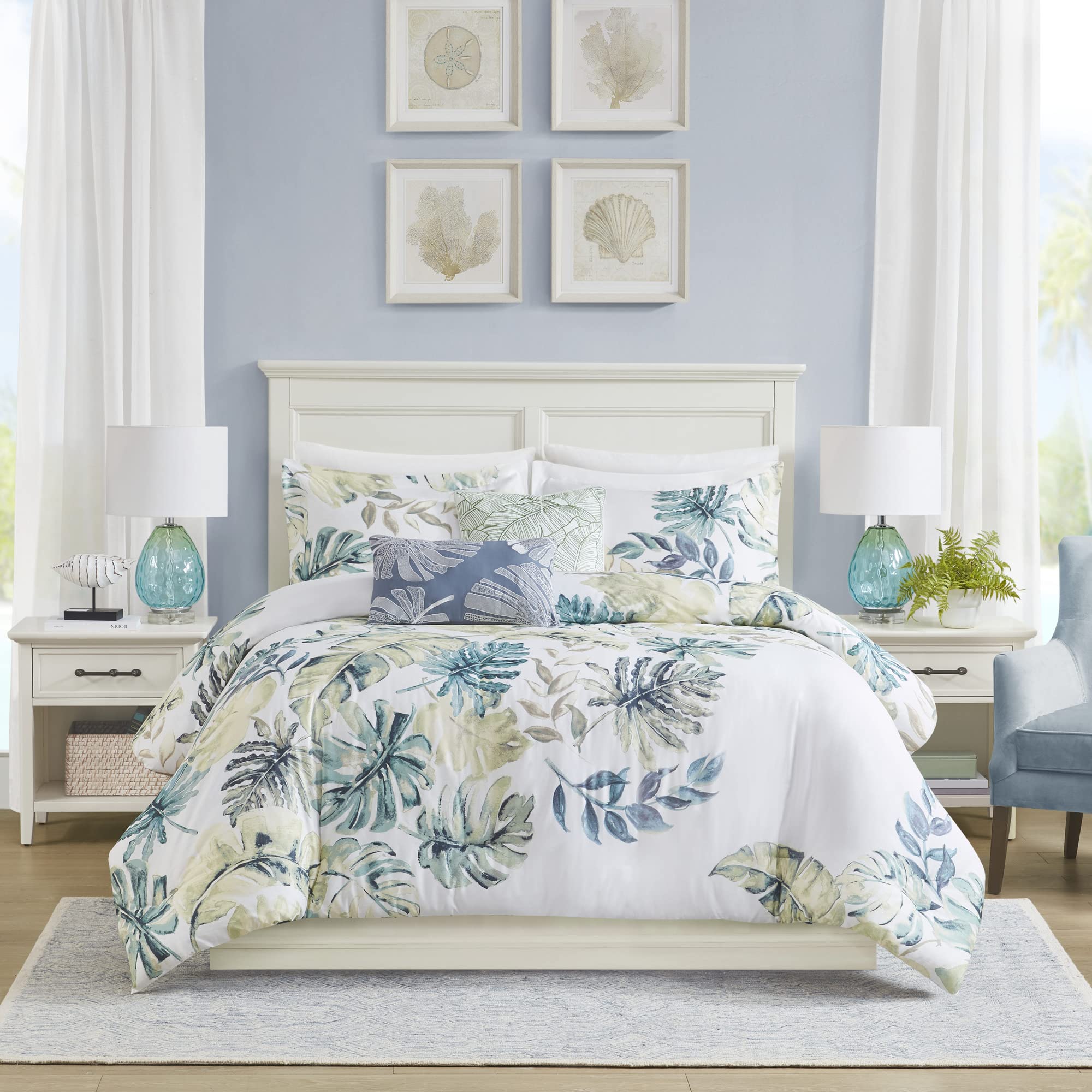 Harbor House 100% Cotton Duvet Cover, Coastal, Beach Cottage Design, All Season, Breathable Comforter Tropical Bedding, Matching