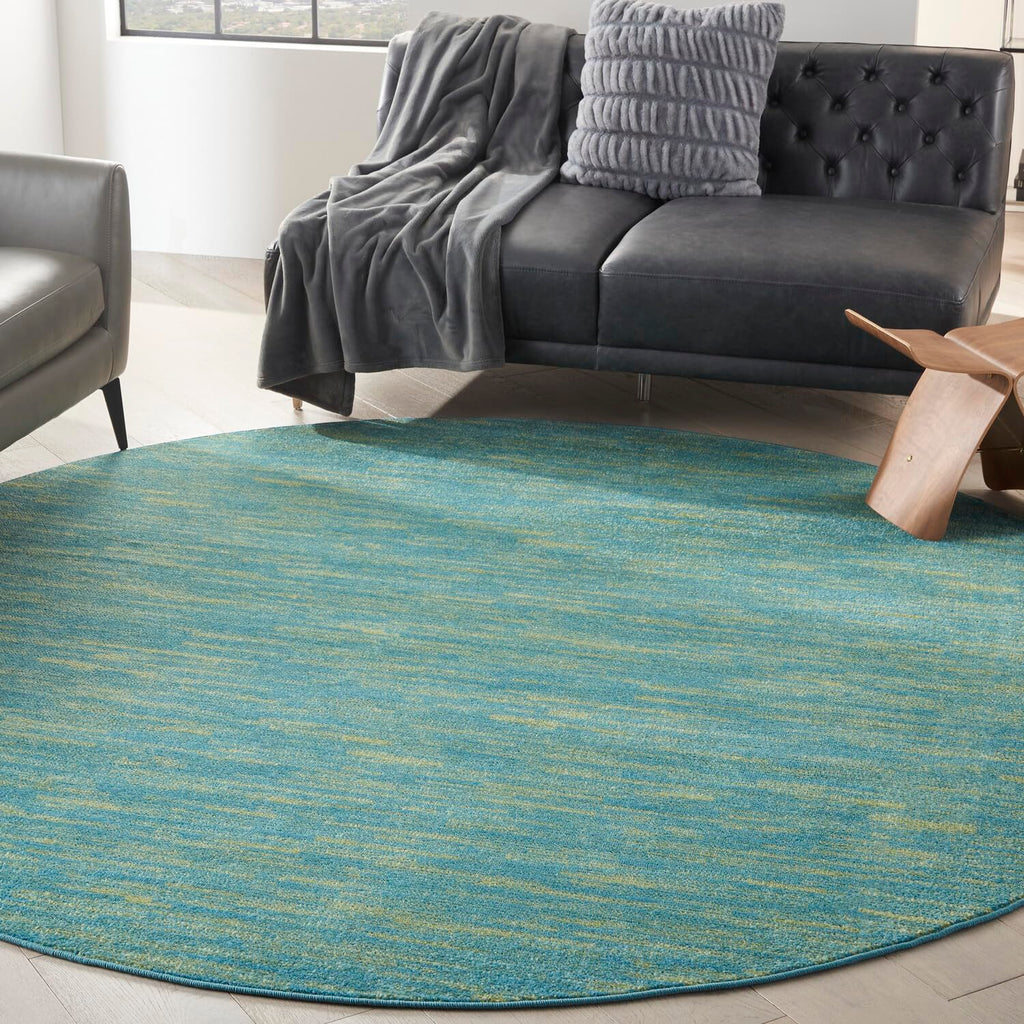 Nourison Essentials Indoor/Outdoor Blue Green 8' X Round Area -Rug, Easy -Cleaning, Non Shedding, Bed Room, Living Room, Dining Room, Backyard, Deck, Patio (8 Round)