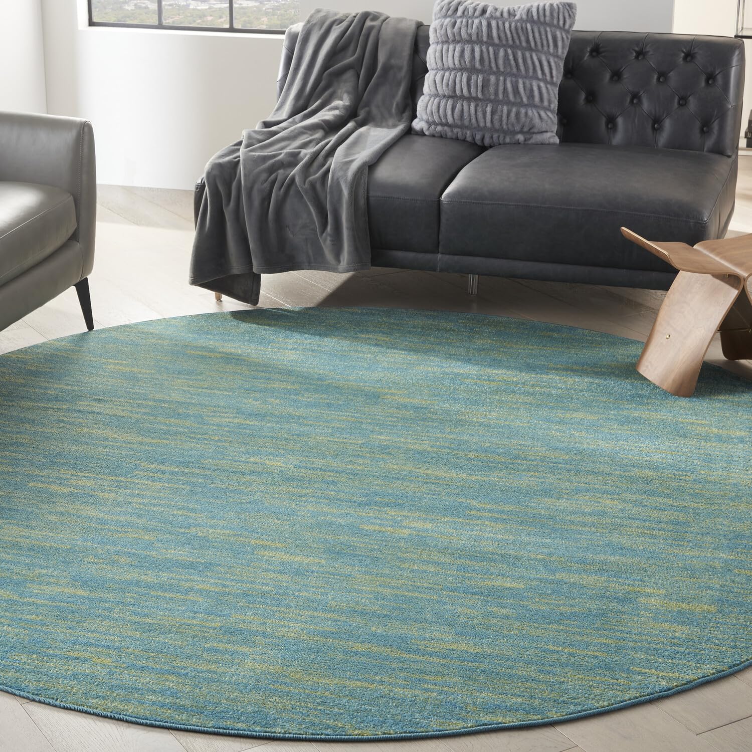 Nourison Essentials Indoor/Outdoor Blue Green 8' X Round Area -Rug, Easy -Cleaning, Non Shedding, Bed Room, Living Room, Dining Room, Backyard, Deck, Patio (8 Round)
