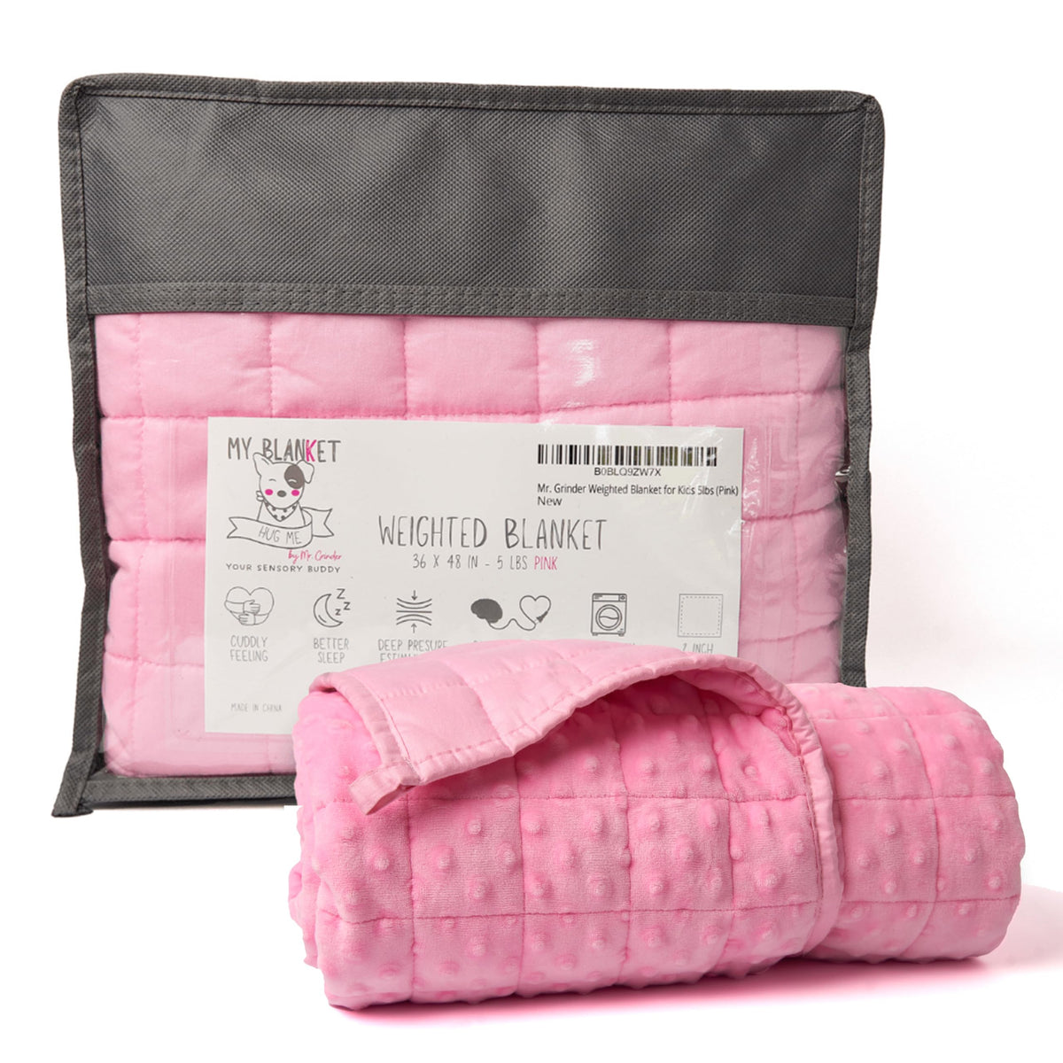 Mr. Grinder - 5Lb Weighted Blanket For Kids. Cotton And Minky Dots (36 X 48 In) Soft, Comfortable Heavy Blanket For Deep Sleep.