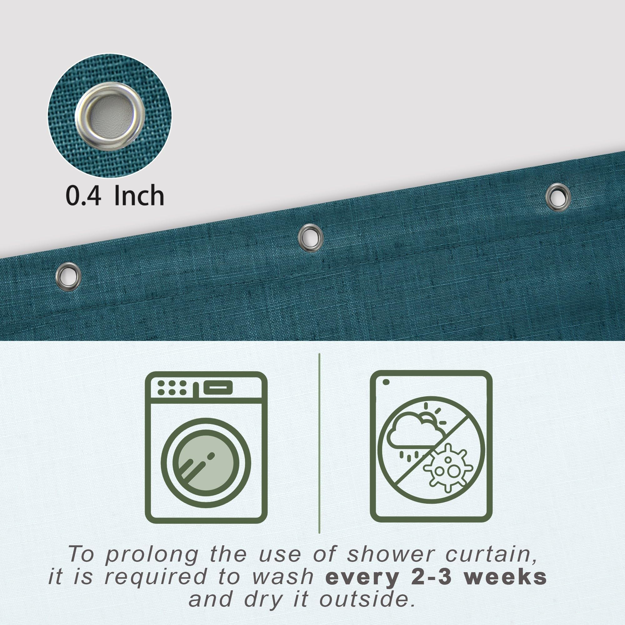 Koufall Teal Waterproof Linen Fabric Shower Curtain 72X84 Inch Length