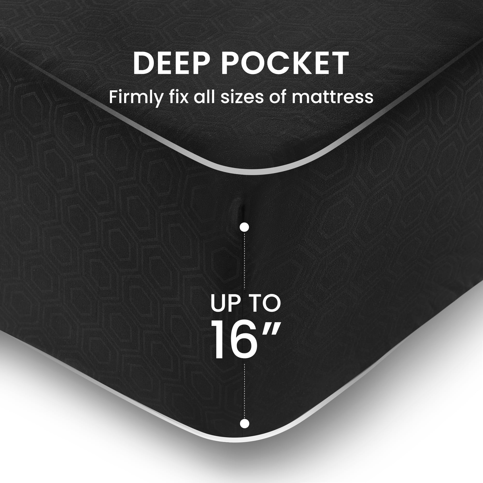 Sleep Zone Luxury Embossed Twin Bed Sheets Set For Kids, Black Honeycomb Pattern Sheet & Pillowcase Sets 3 Piece - Super Soft, Wrinkle Free, Fade Resistant, Deep Pocket 16' (Black, Twin)