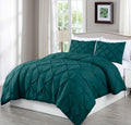Chezmoi Collection Berlin Teal Pinch Pleat Full Comforter Set, 3-Piece (Comforter And Pillow Shams) - Soft Pintuck, Lightweight