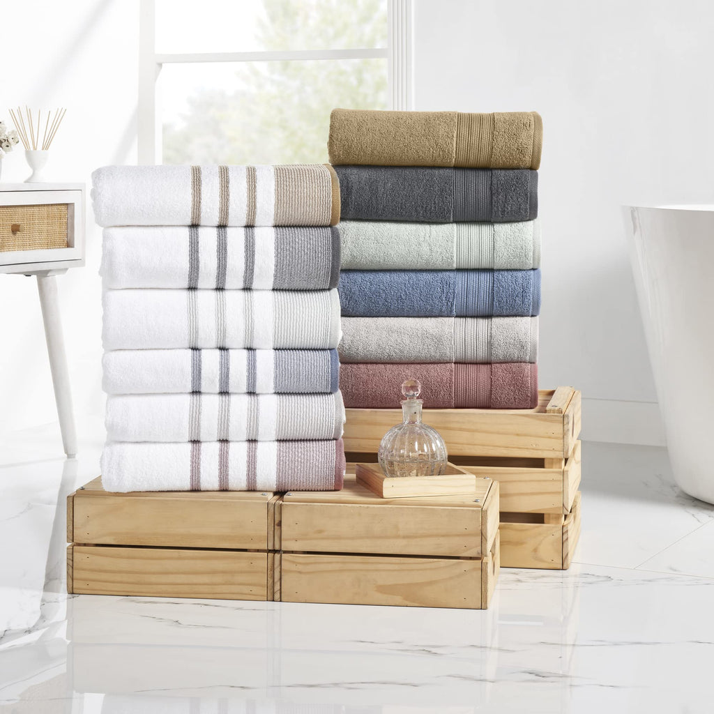 Modern Threads 6 Piece Set, 2 Bath Towels, 2 Hand Towels, 2 Washcloths, Quick Dry White/Contrast Reinhart Mustard